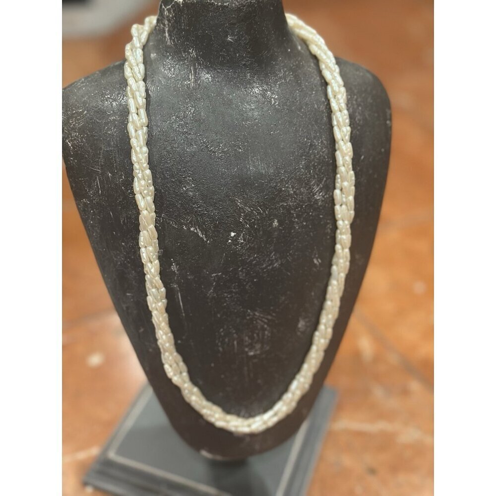 TRIFARI FAUX RICE PEARL BEAD 24" 4-STRAND TWIST Necklace VINTAGE SIGNED EUC